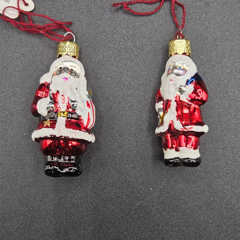 Kurt S Adler Mini Glass Santa Claus Ornaments Set of 2 Red Christmas Decor